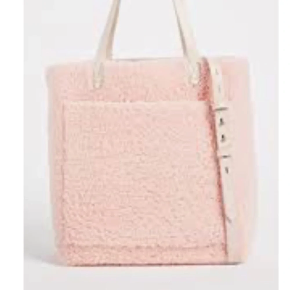 Madewell Transport M Shearling Leather Tote Pink Teddy Womens Zip Crossbody